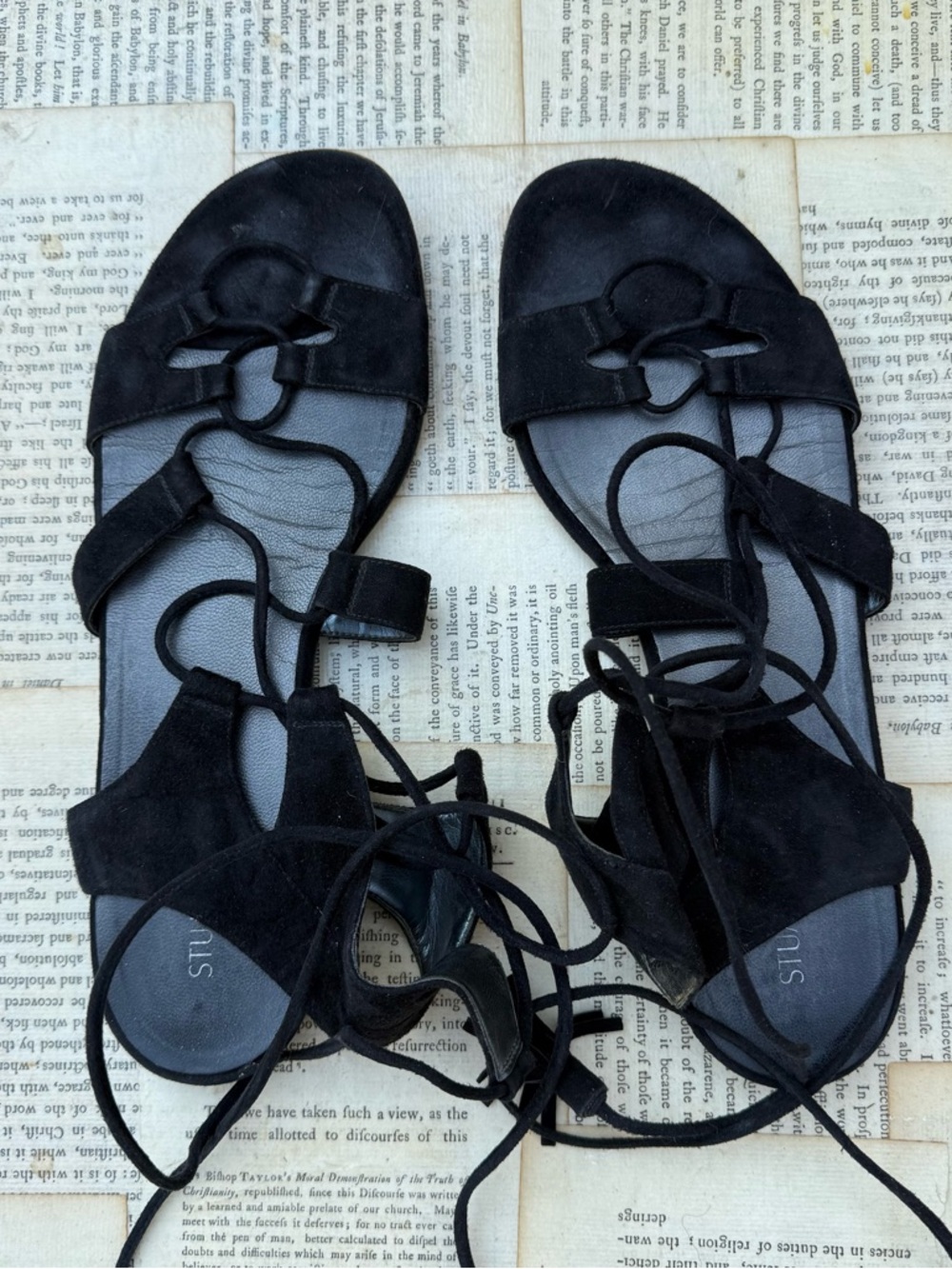 Stuart Weitzman Black Suede Lace-Up Gladiator Sandals Size 9 1/2